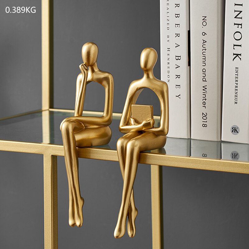 Figurines for Indoor Decoration Home Modern Decorative Sculpture Nordic Decor Resin Figures Gold Abstract Art Statue