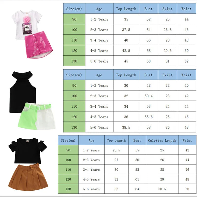 Girl Clothes Short Sleeve 3D Flower Tops T-Shirt Leather Skirt Summer Outfits Baby Toddler kid Fashion