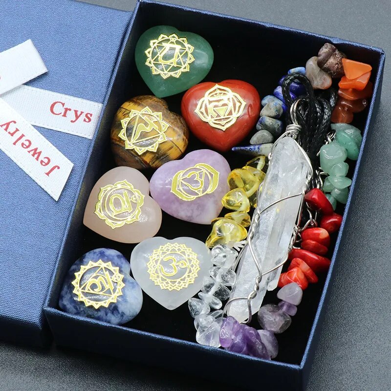 Chakra Yoga Reiki Stone Set for Healing Meditation Natural Crystal Stones Quartz Gemstones Necklace Collection Home Decor