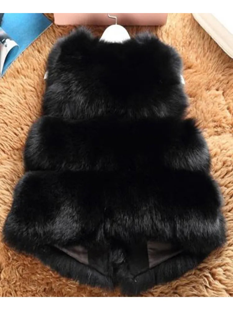 Thick Warm Faux Fox Fur Vest High Quality V-Neck Fur Coat Fur