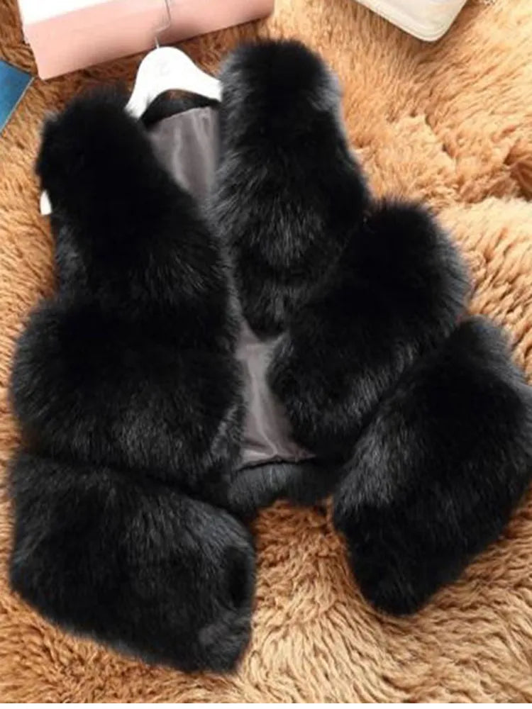 Thick Warm Faux Fox Fur Vest High Quality V-Neck Fur Coat Fur