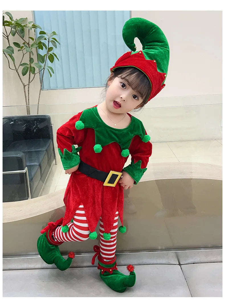 Elf Santa Claus Costume For Kids Children Christmas Party Dress Suit Set