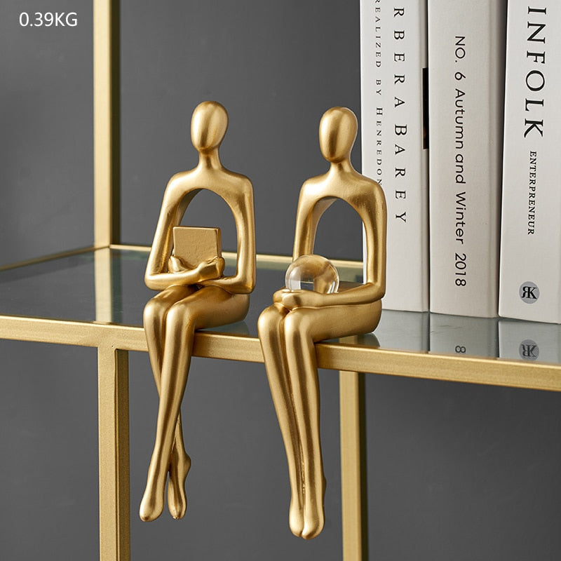 Figurines for Indoor Decoration Home Modern Decorative Sculpture Nordic Decor Resin Figures Gold Abstract Art Statue