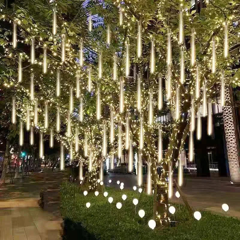 Waterproof LED Meteor Shower Rain Lights Falling Raindrop Fairy String Light for Christmas Holiday Party Patio Decor