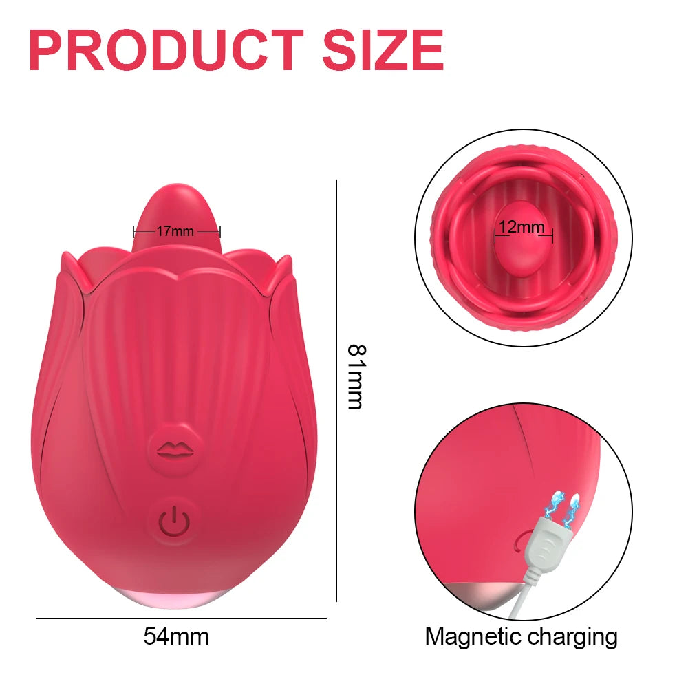 Powerful Rose Vibrator Toy for Clitoris Stimulator with Tongue Licking Oral Nipple Sex Toy Goods