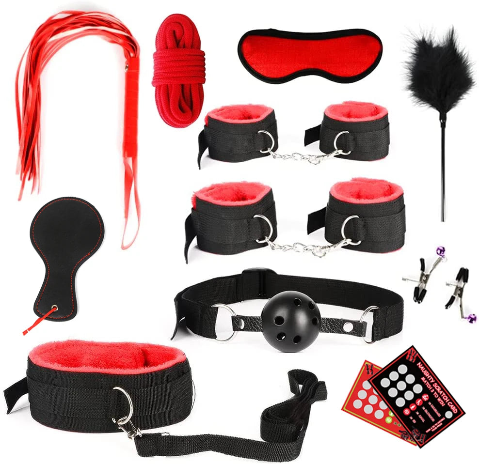 Bdsm SexLove Set BDSM Kits Adults Sex Toys for Women Men Handcuffs Nipple Clamps Whip Spanking Sex Metal Anal Plug Vibrator Butt