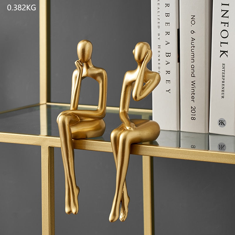 Figurines for Indoor Decoration Home Modern Decorative Sculpture Nordic Decor Resin Figures Gold Abstract Art Statue