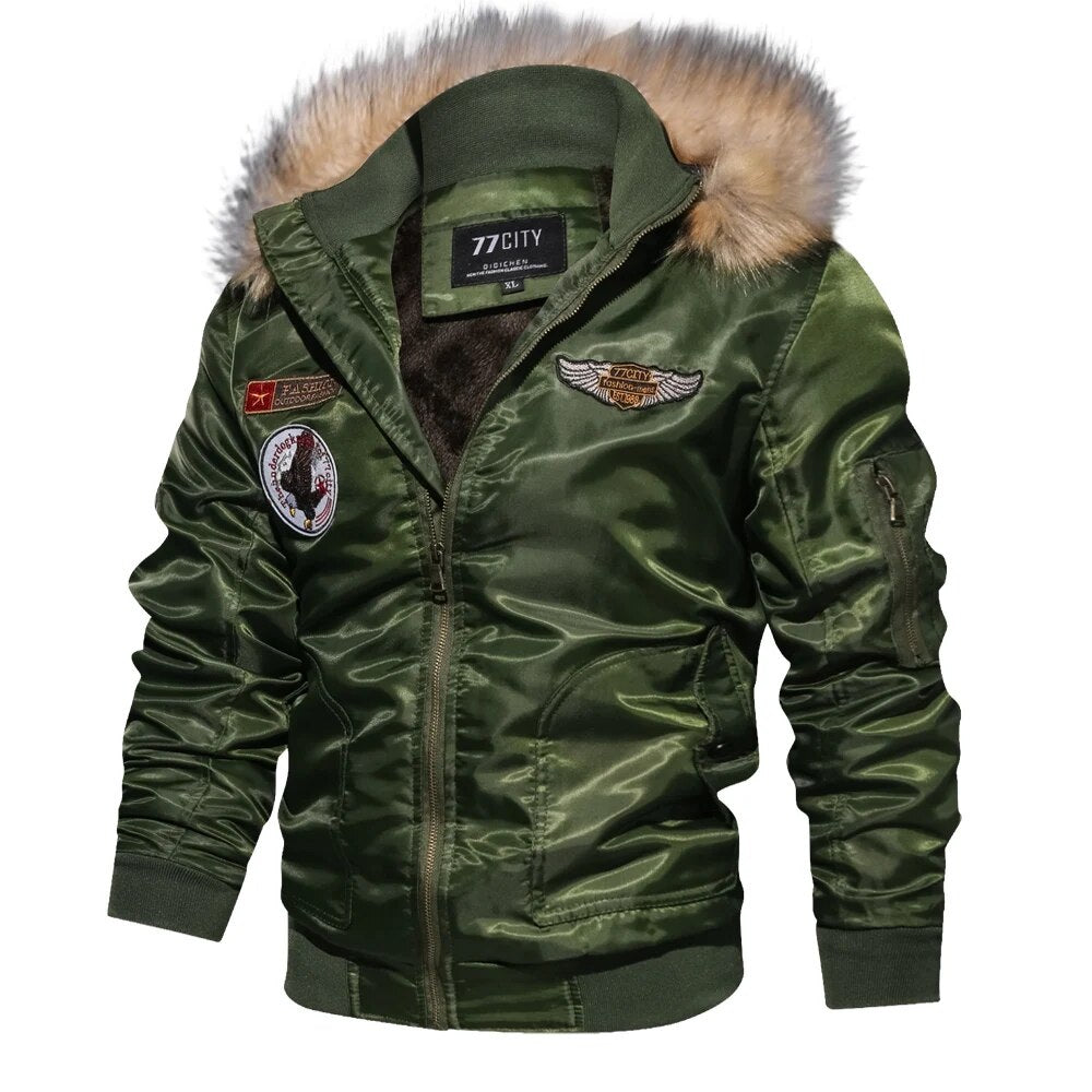 Windproof Thick Fleece Bomber Pilot Hooded Jacket Army Military Motorcycle Parkas