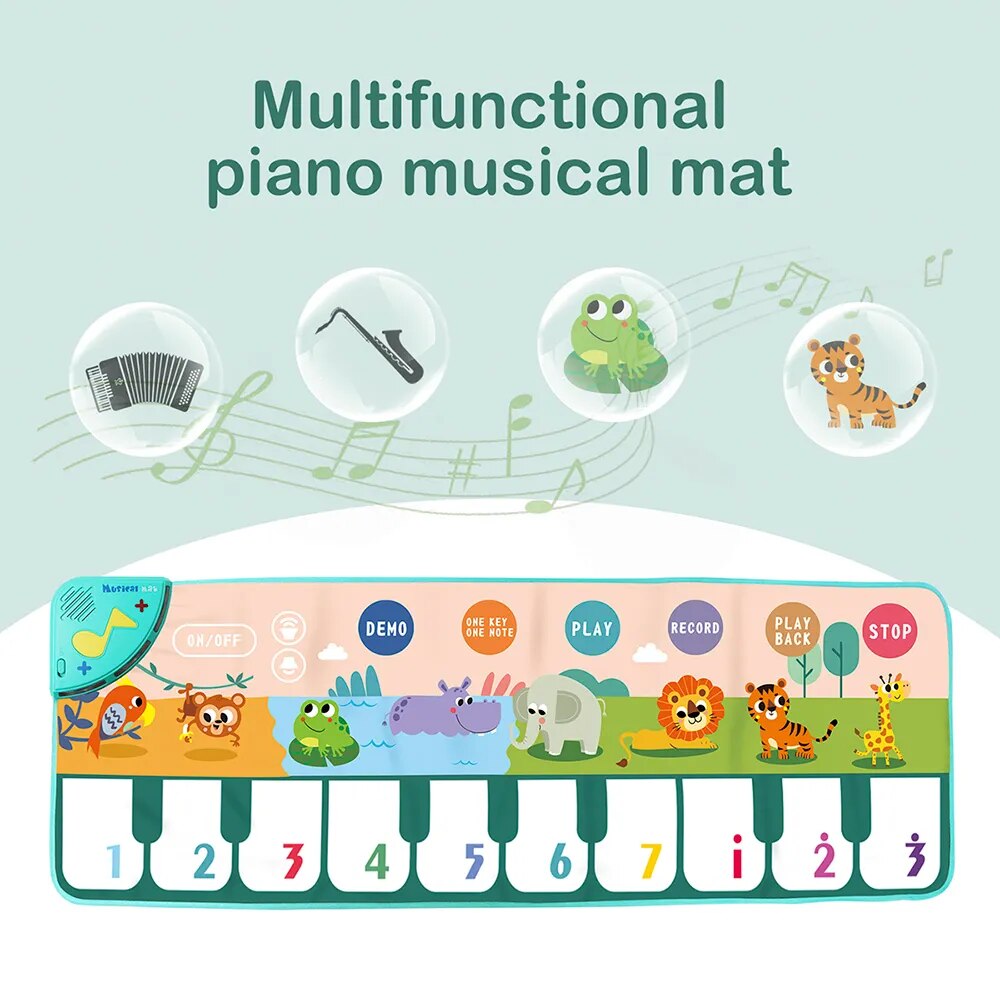 110x36cm Musical Piano Mat for Kids Toddlers Floor Keyboard Dance Mat with 8 Animal Sounds Baby Mat Educational Toys