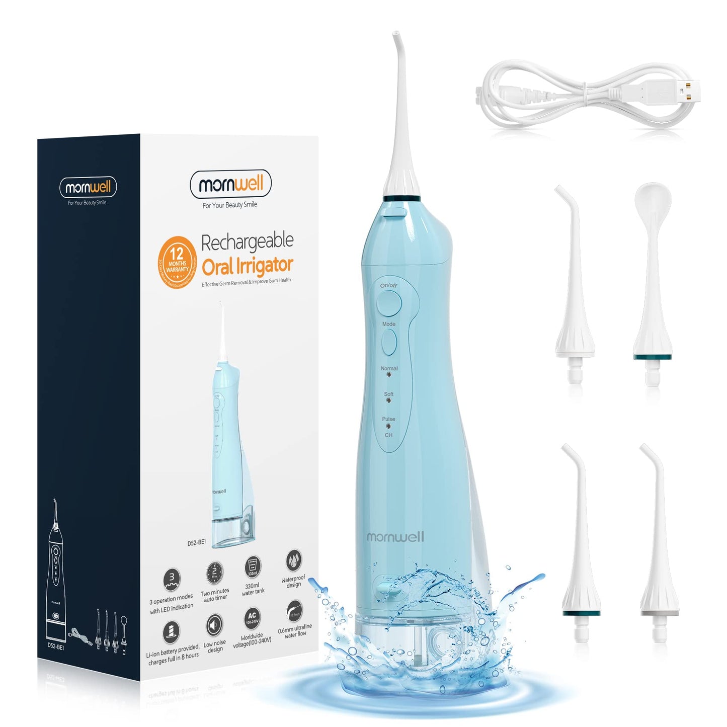 Electrical Toothbrush USB Rechargeable Water Flosser Portable Dental Water Jet 300ML Water Tank