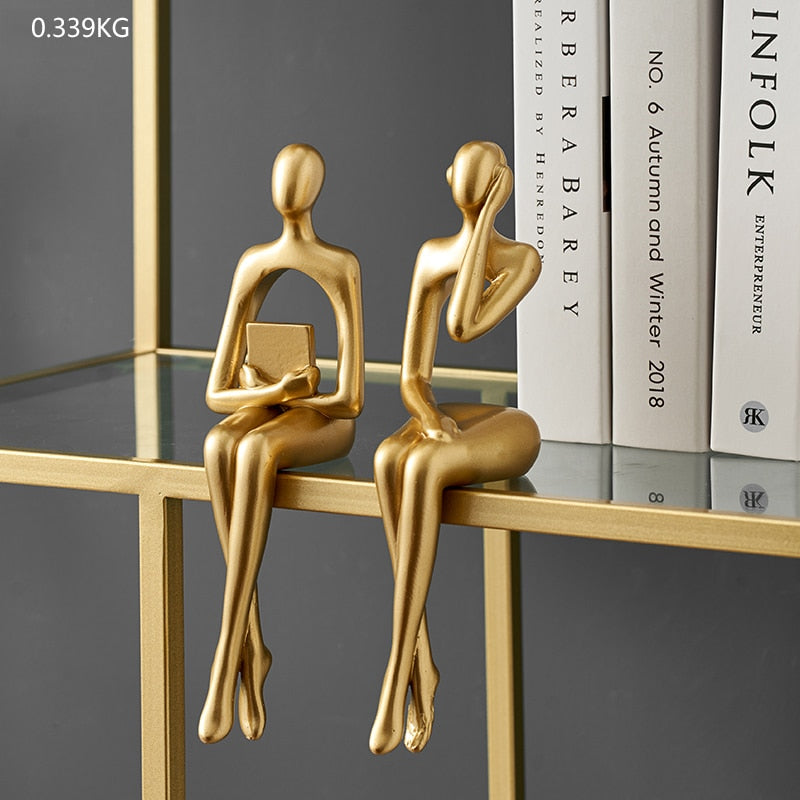 Figurines for Indoor Decoration Home Modern Decorative Sculpture Nordic Decor Resin Figures Gold Abstract Art Statue