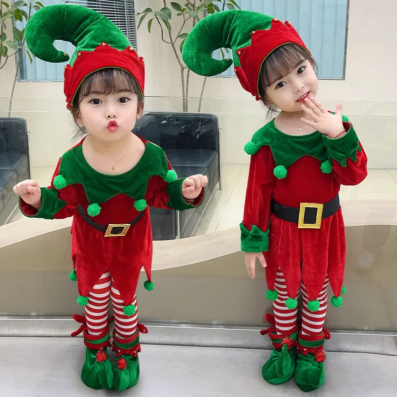 Elf Santa Claus Costume For Kids Children Christmas Party Dress Suit Set