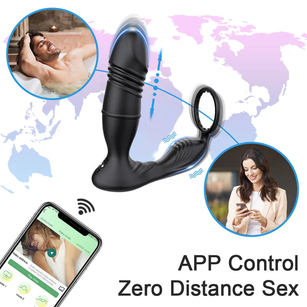 Male Thrusting Prostate Massager Bluetooth APP Vibrator for Men Gay Anal Plug Wireless Remote Butt Plug Sex Toy for Couples