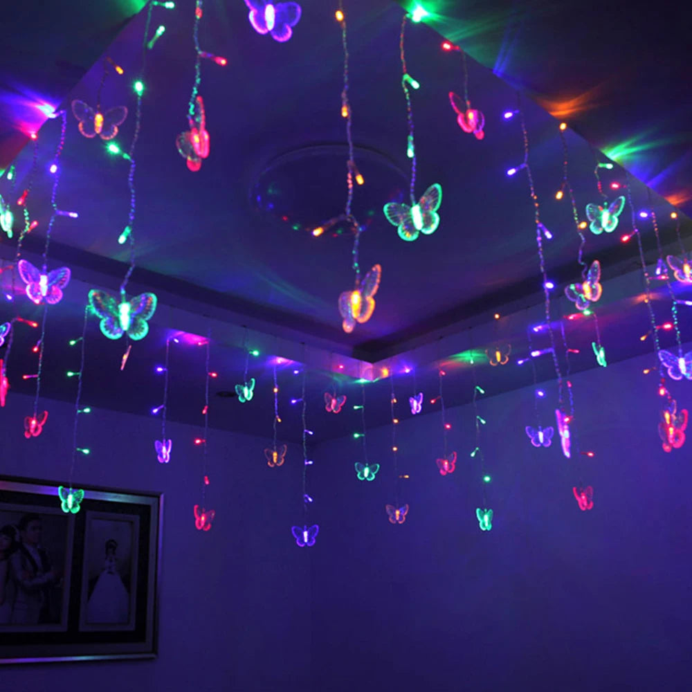 220V 110V 3.5m Butterfly LED Curtain Light Christmas Garland LED String Fairy Lights For Holiday Wedding Party Home Decoration