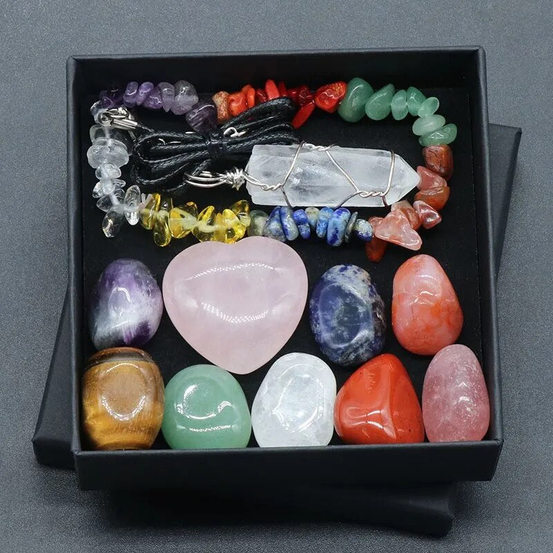 Chakra Yoga Reiki Stone Set for Healing Meditation Natural Crystal Stones Quartz Gemstones Necklace Collection Home Decor