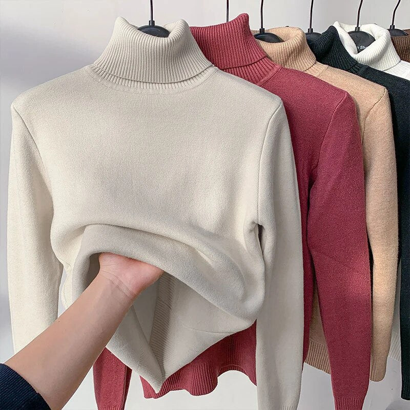 Elegant Warm Thick Turtleneck Sweater Long Sleeve Knitted Sweaters