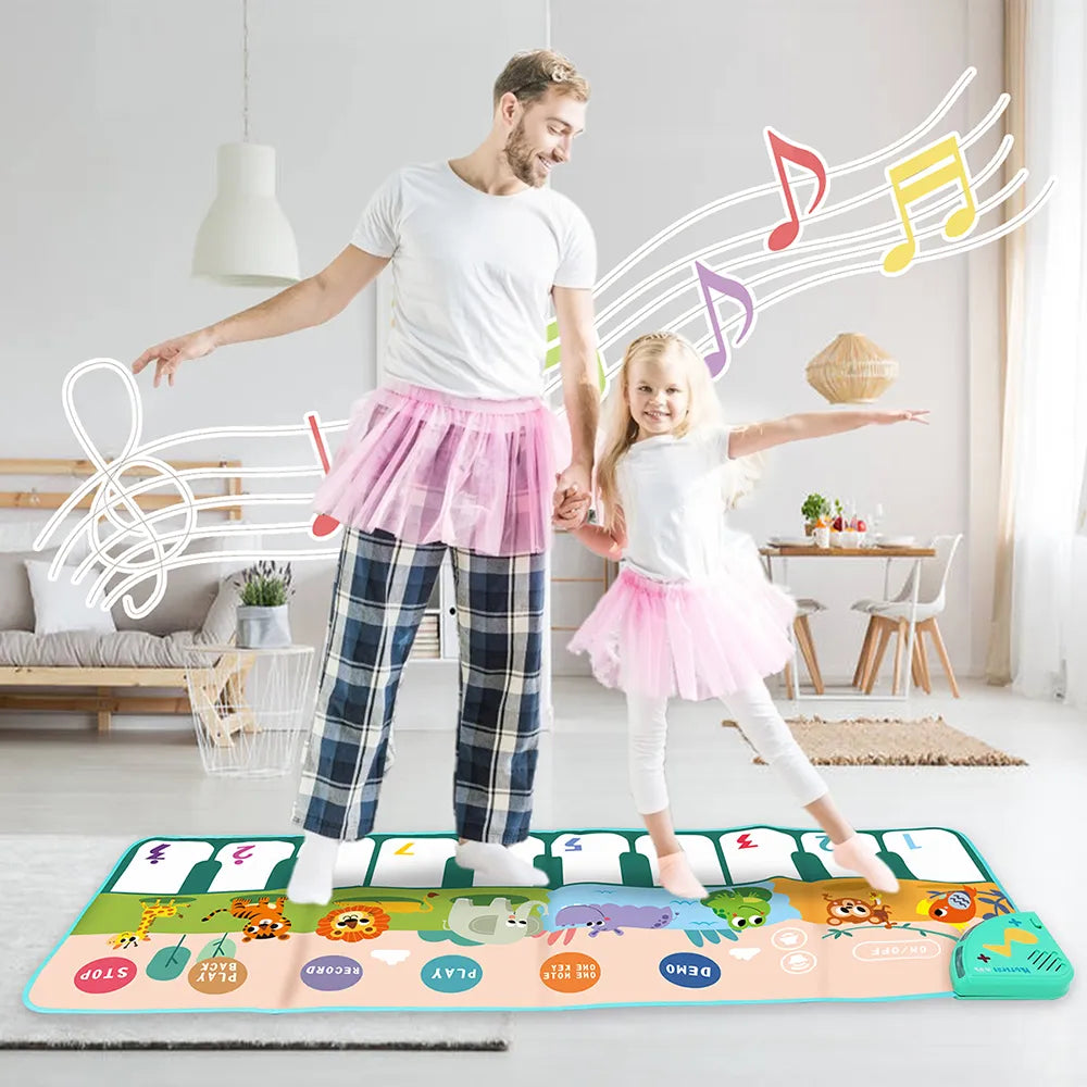 110x36cm Musical Piano Mat for Kids Toddlers Floor Keyboard Dance Mat with 8 Animal Sounds Baby Mat Educational Toys