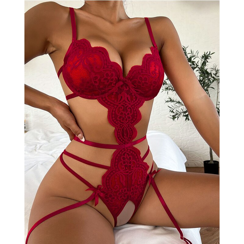 Erotic Lingerie Suspenders Lace Open Crotch Underwear Adult Lingerie Hot Erotic One-piece Bodysuit