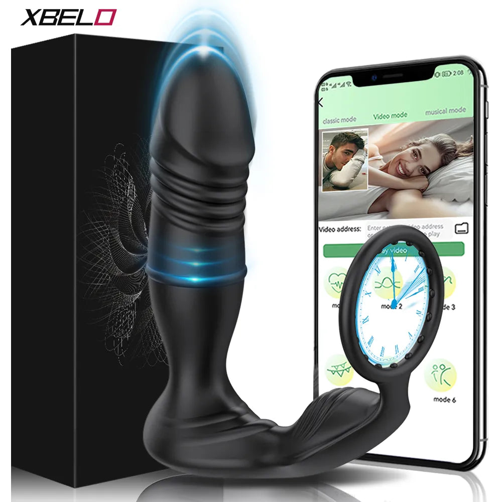 Male Thrusting Prostate Massager Bluetooth APP Vibrator for Men Gay Anal Plug Wireless Remote Butt Plug Sex Toy for Couples