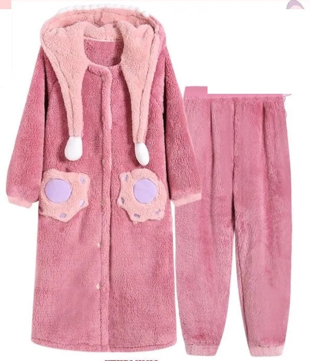 Koara Hoodie Pajamas Fleece Homewear Set Sleepwear Suit