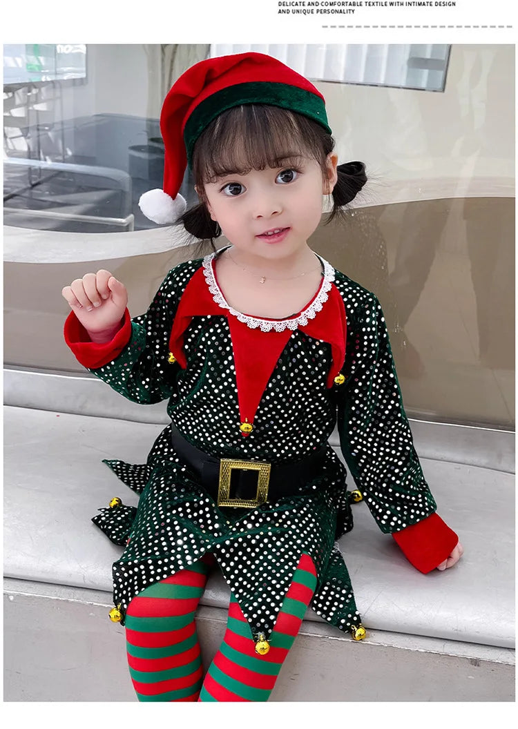 Elf Santa Claus Costume For Kids Children Christmas Party Dress Suit Set