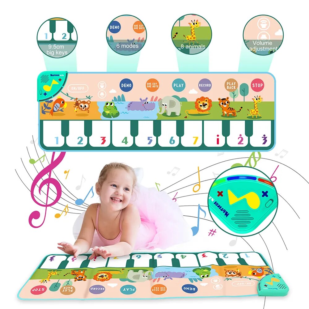 110x36cm Musical Piano Mat for Kids Toddlers Floor Keyboard Dance Mat with 8 Animal Sounds Baby Mat Educational Toys