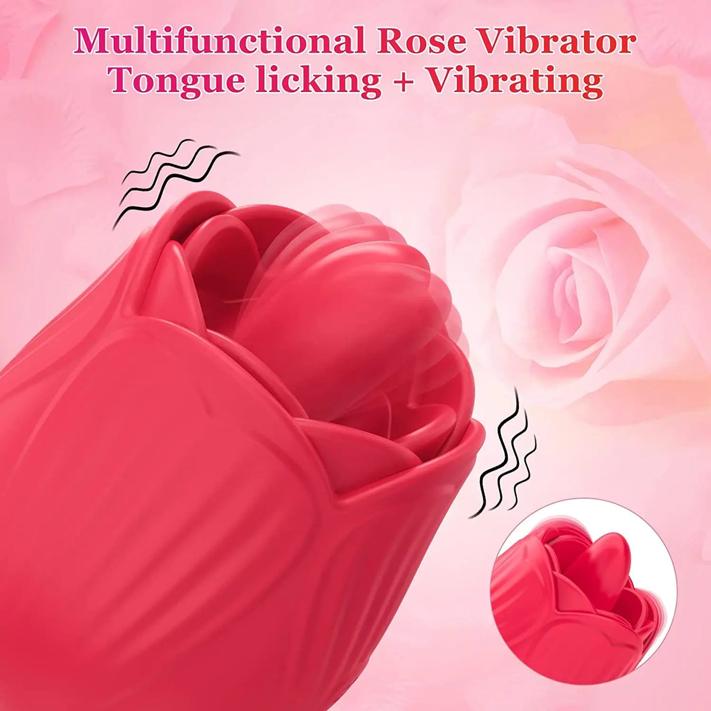 Powerful Rose Vibrator Toy for Clitoris Stimulator with Tongue Licking Oral Nipple Sex Toy Goods