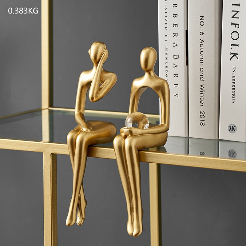 Figurines for Indoor Decoration Home Modern Decorative Sculpture Nordic Decor Resin Figures Gold Abstract Art Statue