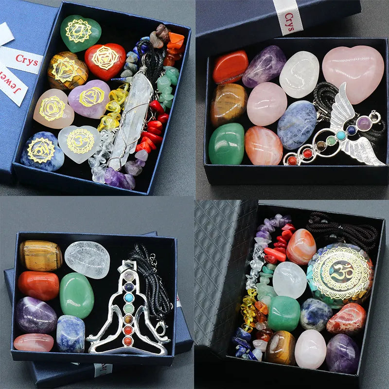 Chakra Yoga Reiki Stone Set for Healing Meditation Natural Crystal Stones Quartz Gemstones Necklace Collection Home Decor