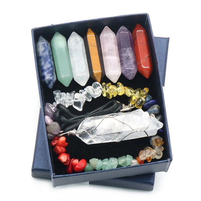 Chakra Yoga Reiki Stone Set for Healing Meditation Natural Crystal Stones Quartz Gemstones Necklace Collection Home Decor