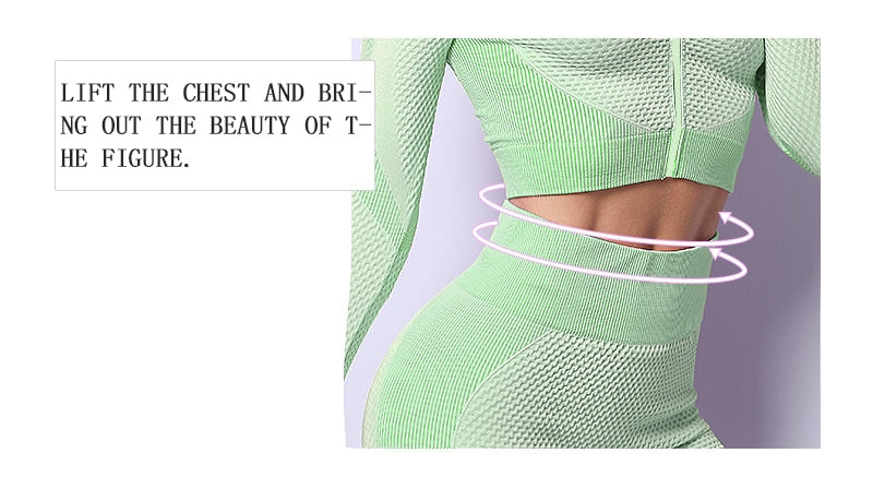 2/3PCS Workout Set with Long Sleeve Crop Top High Waist Leggings