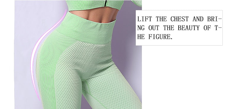 2/3PCS Workout Set with Long Sleeve Crop Top High Waist Leggings