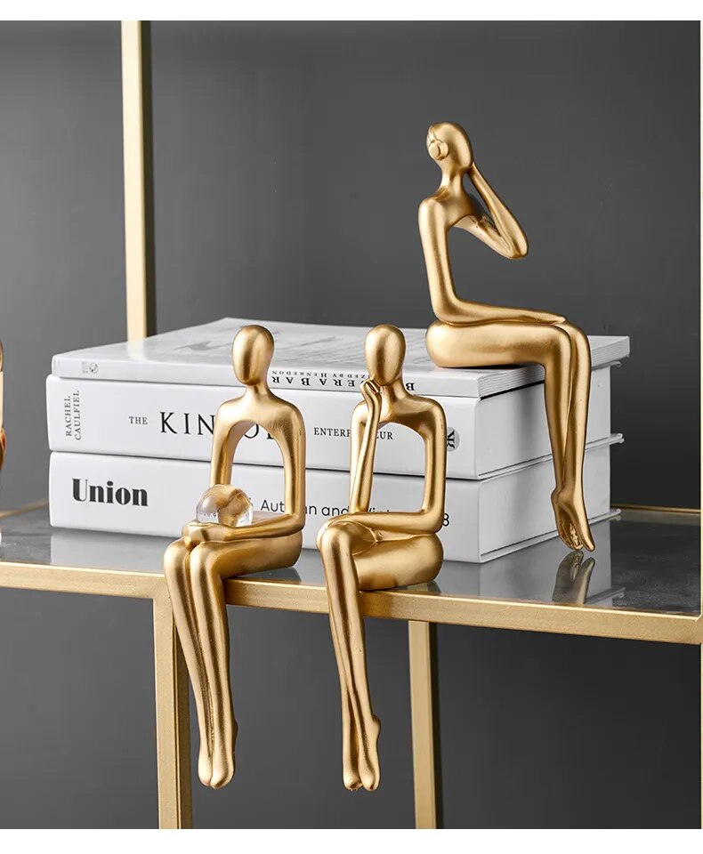 Figurines for Indoor Decoration Home Modern Decorative Sculpture Nordic Decor Resin Figures Gold Abstract Art Statue