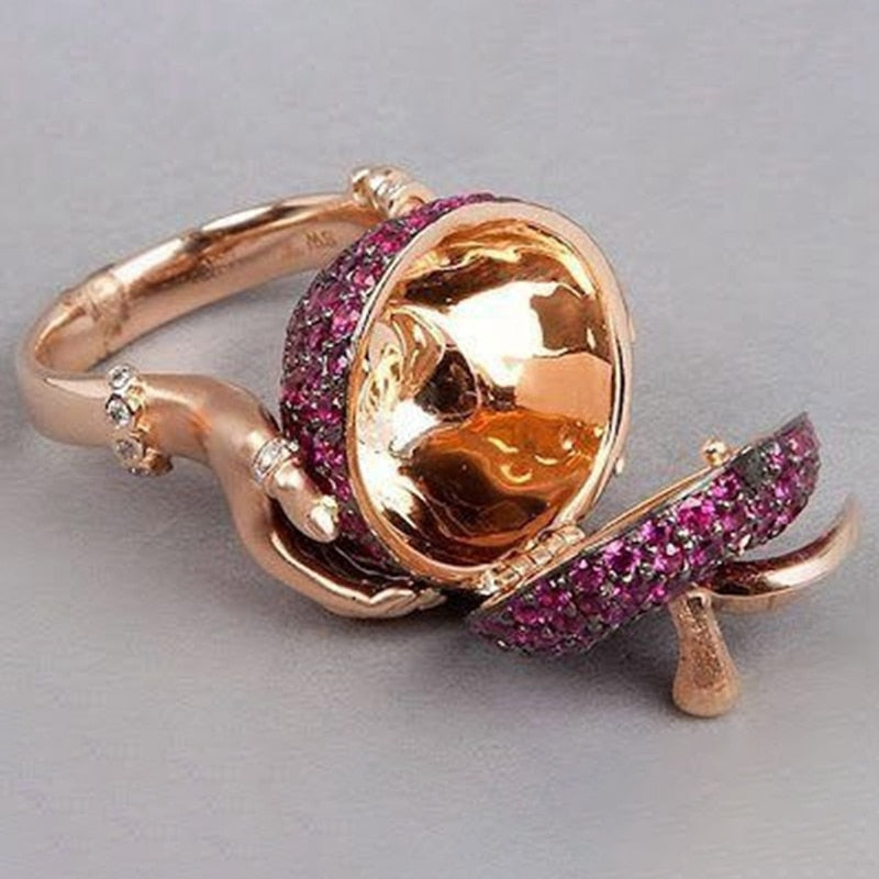 Luxury Pink Crystal Apple Compartment Ring