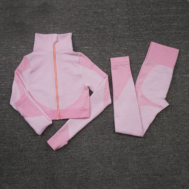 2/3PCS Workout Set with Long Sleeve Crop Top High Waist Leggings