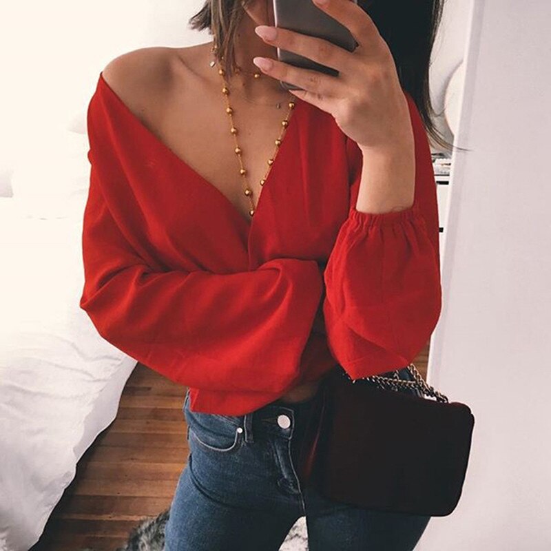 Sexy Long Sleeve Open Back Blouse