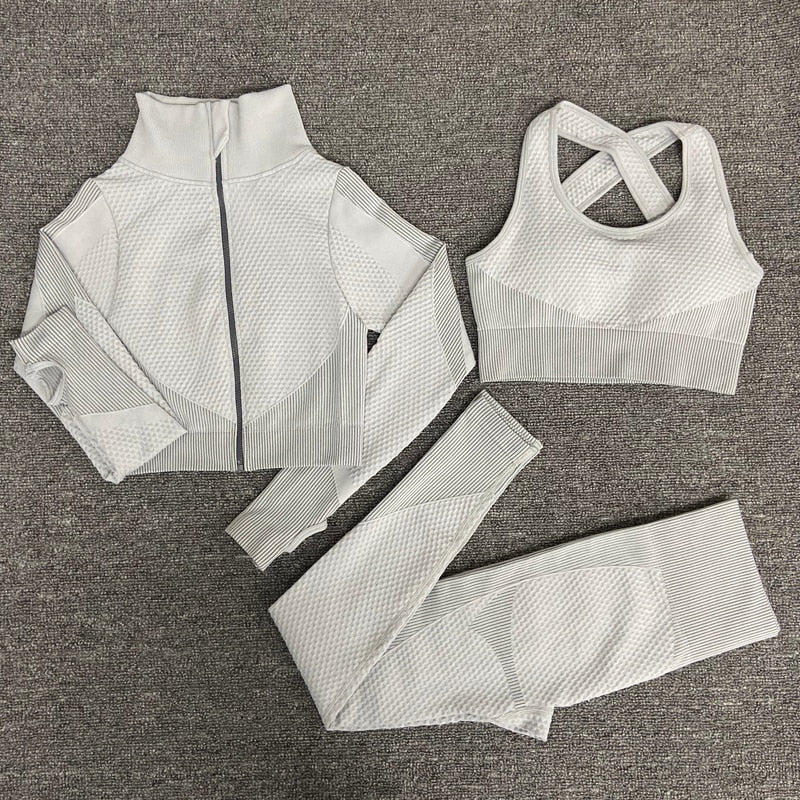 2/3PCS Workout Set with Long Sleeve Crop Top High Waist Leggings