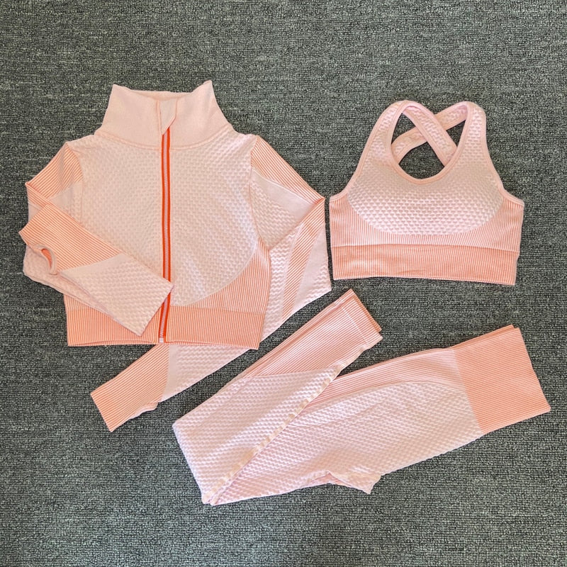 2/3PCS Workout Set with Long Sleeve Crop Top High Waist Leggings