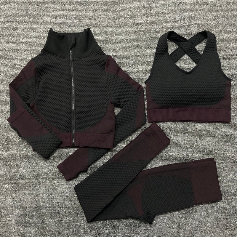 2/3PCS Workout Set with Long Sleeve Crop Top High Waist Leggings