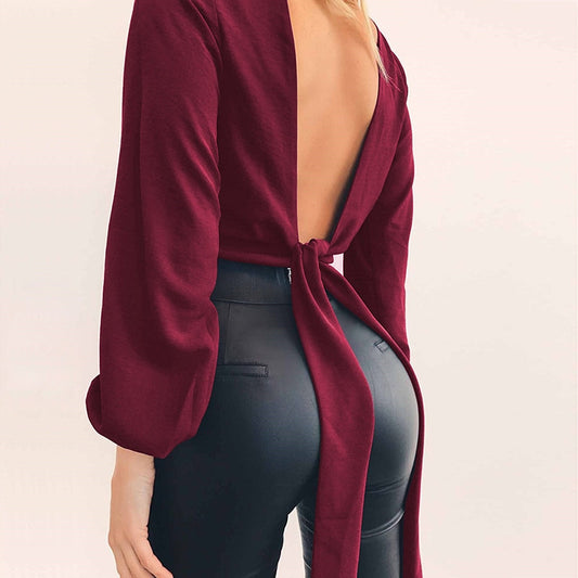 Sexy Long Sleeve Open Back Blouse