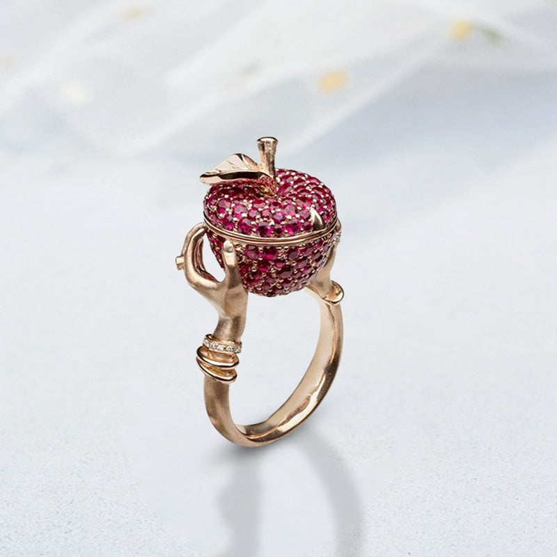 Luxury Pink Crystal Apple Compartment Ring