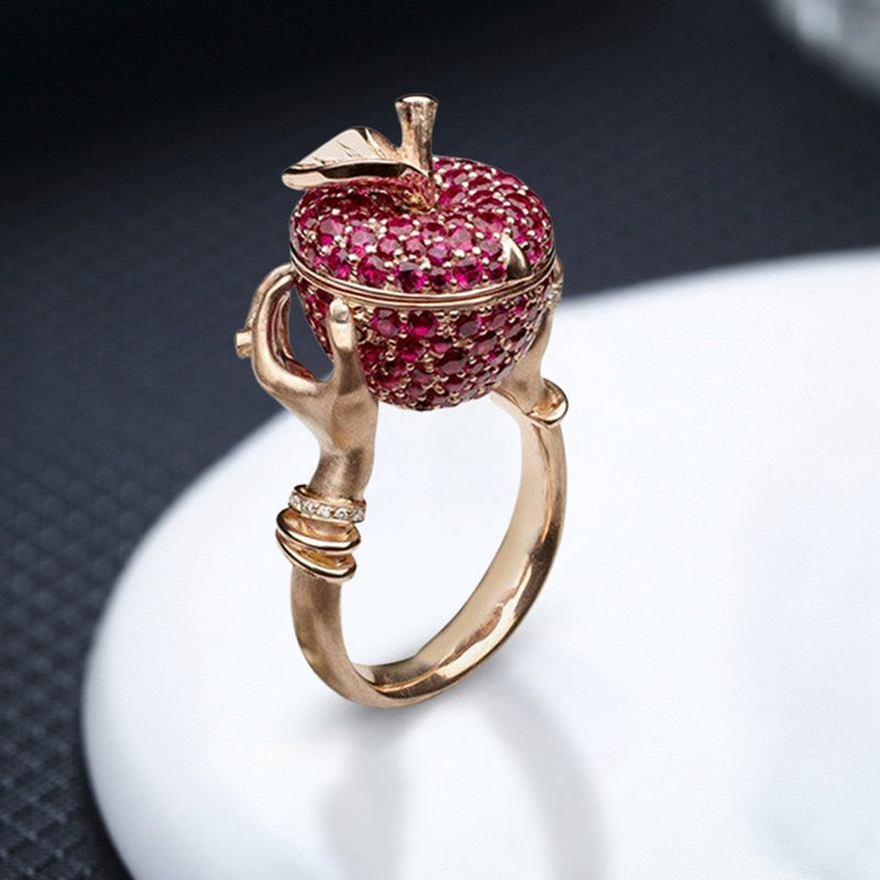 Luxury Pink Crystal Apple Compartment Ring