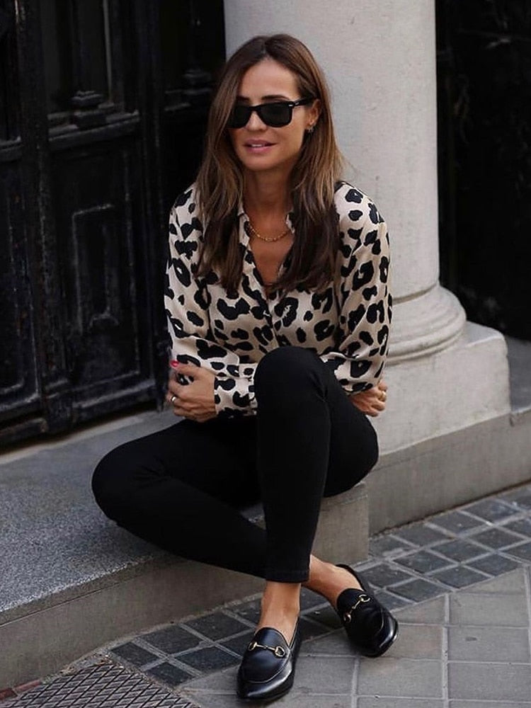 Elegant Animal Print Satin Blouse