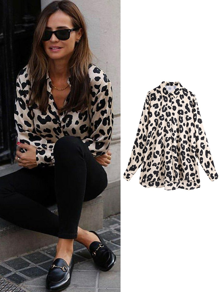 Elegant Animal Print Satin Blouse