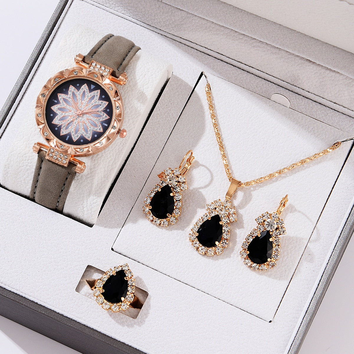 5pcs Luxury Watch Ring Necklace Earrings Set (No Box)