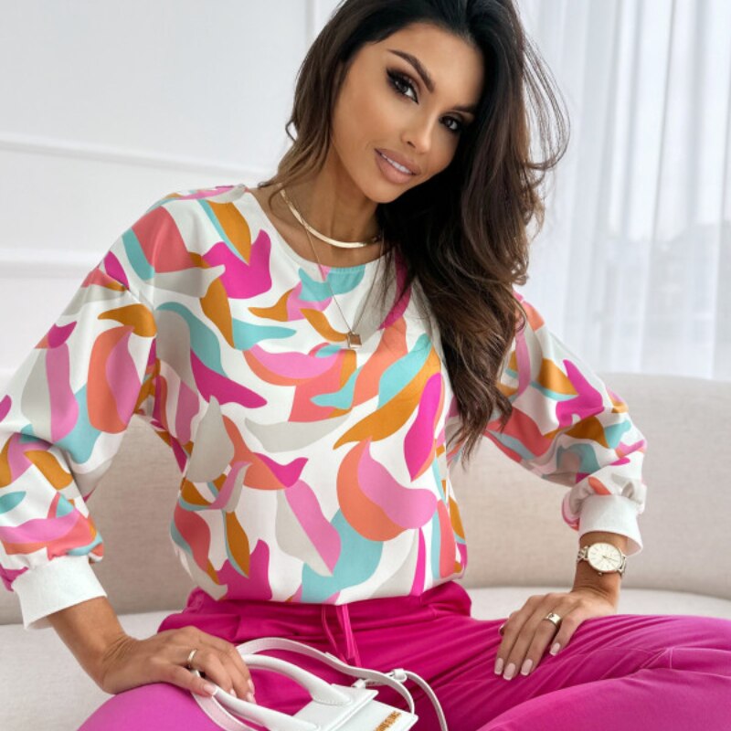 Colorful Print Long Sleeve Blouse