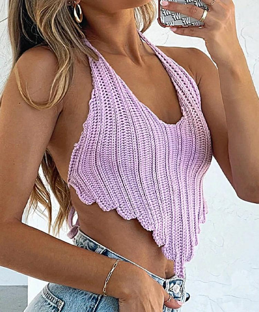 Irregular Backless Knitted Camisoles Crop Top