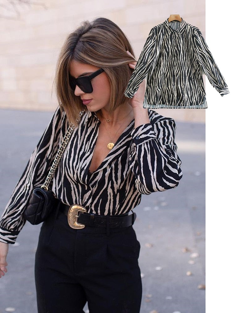 Elegant Animal Print Satin Blouse