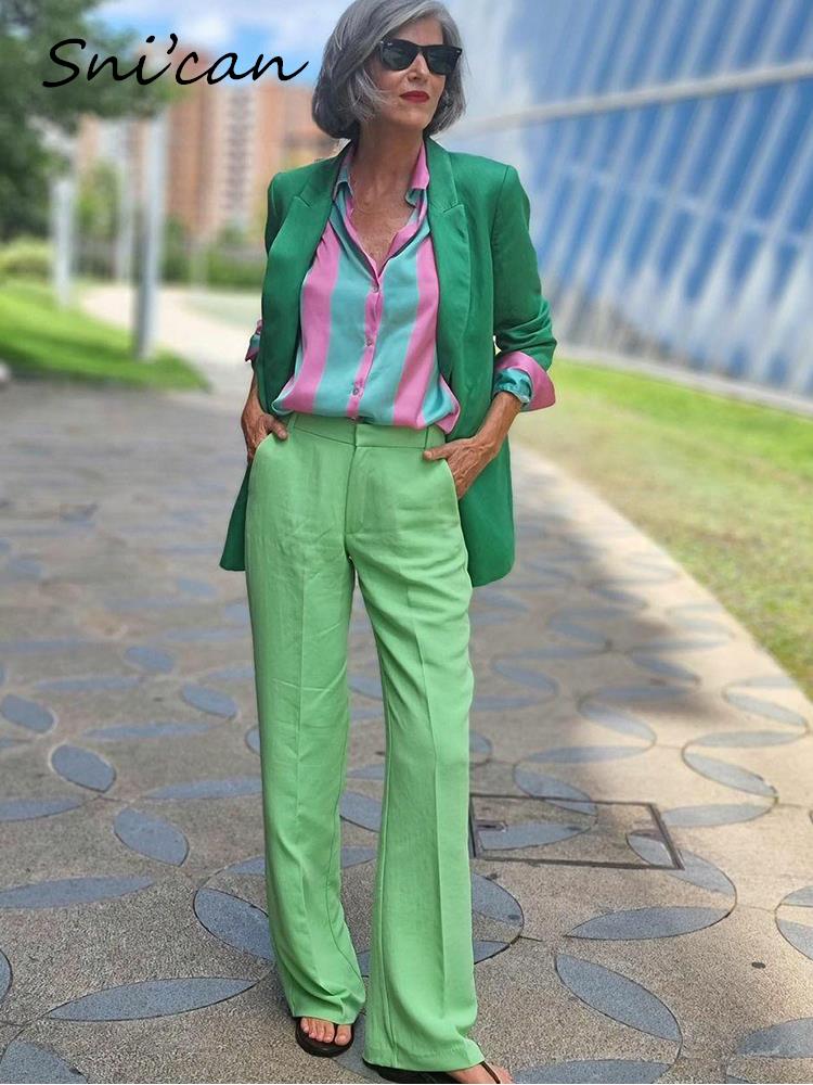 Green Pink Oversized Striped Blouse / Pink Skirt