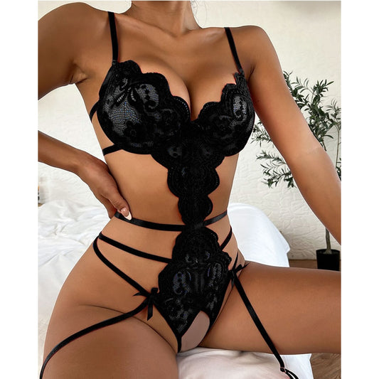 Erotic Lingerie Suspenders Lace Open Crotch Underwear Adult Lingerie Hot Erotic One-piece Bodysuit